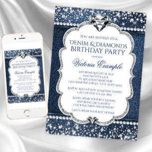Cartes d'invitation pour fête d'anniversaire Denim