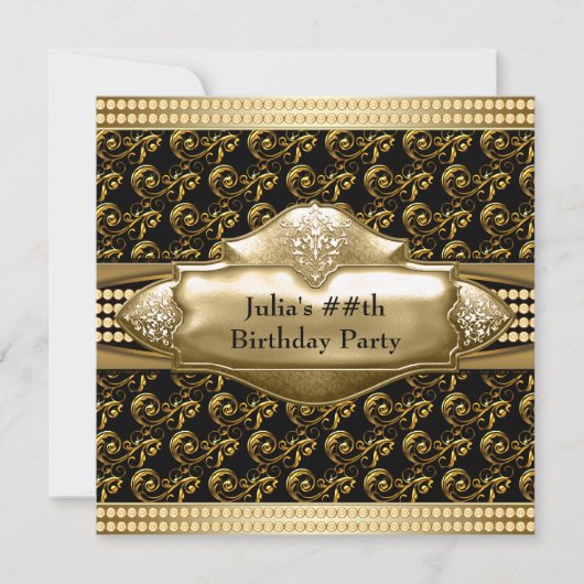 Cartes d'invitation pour fête d'anniversaire en or (Devant)