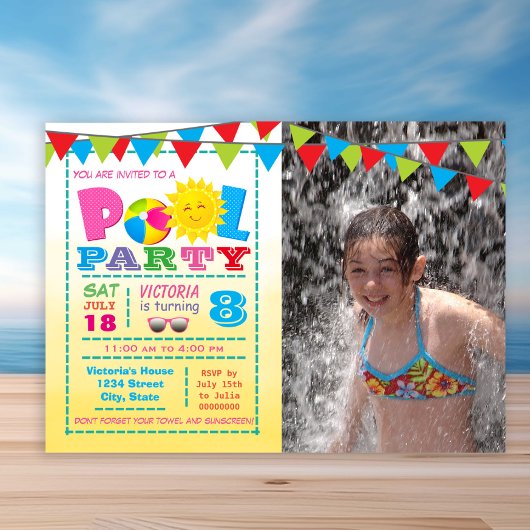 Cartes d'invitation pour Fête de Filles au Piscine