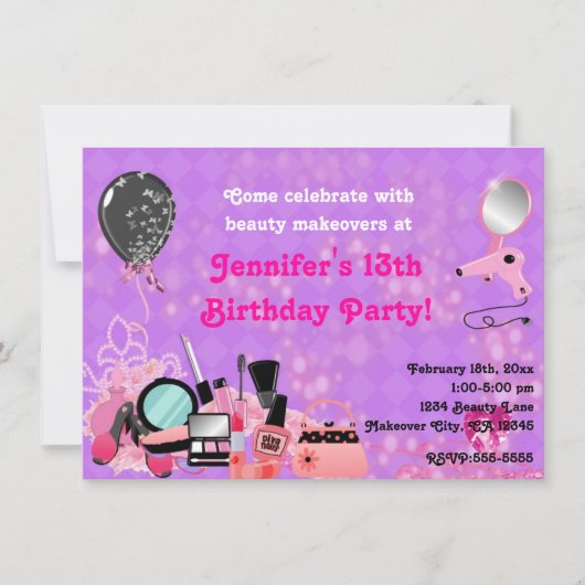 Cartes d'invitation pour fête de filles de beauté (Devant)