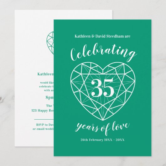Cartes d'invitation pour fête de l'amour d'Emerald (Devant / Derrière)