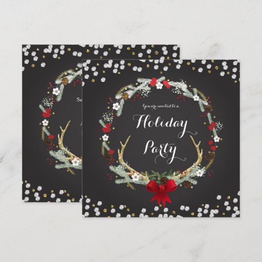 Cartes d'invitation pour fête de Noël rustique ave (Devant / Derrière)