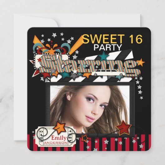 Cartes d'invitation pour fête de seize ans de star (Devant)