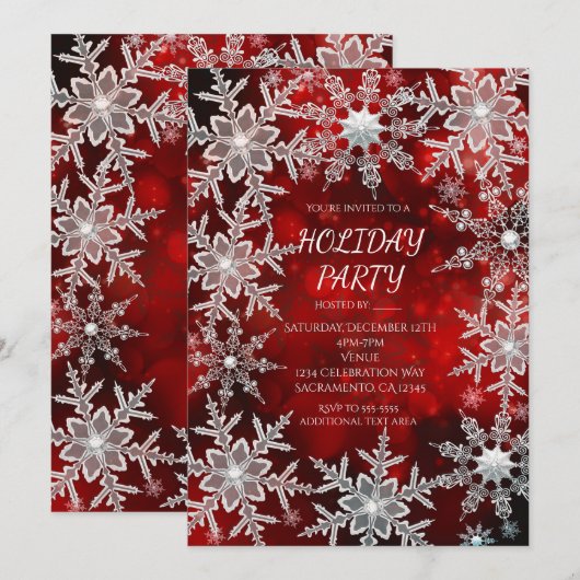 Cartes d'invitation pour fête de vacances rouges f (Devant / Derrière)