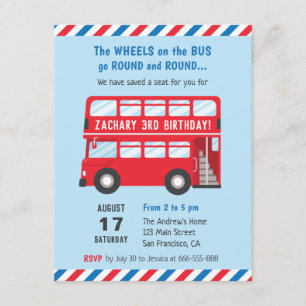 Cartes d'invitation pour fête d'enfants Bus Double