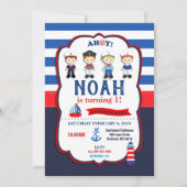 Cartes d'invitation pour garçons marins nautiques (Devant)