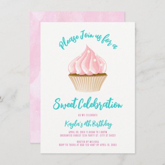 Cartes d'invitation pour gâteau cupcake de célébra (Devant / Derrière)