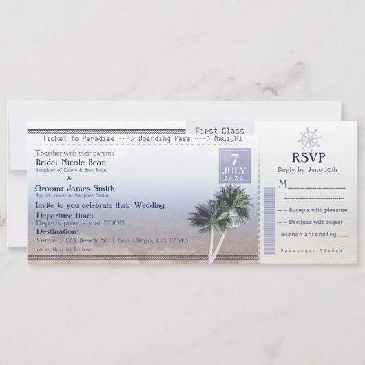 Cartes d'invitation pour la destination de mariage (Devant)
