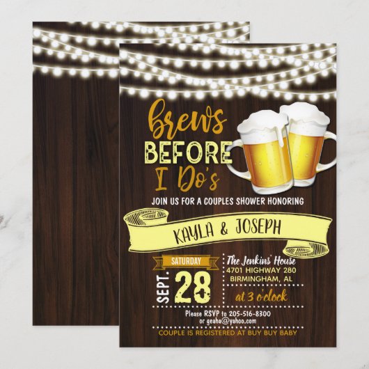 Cartes d'invitation pour la douche de couple de Br (Devant / Derrière)