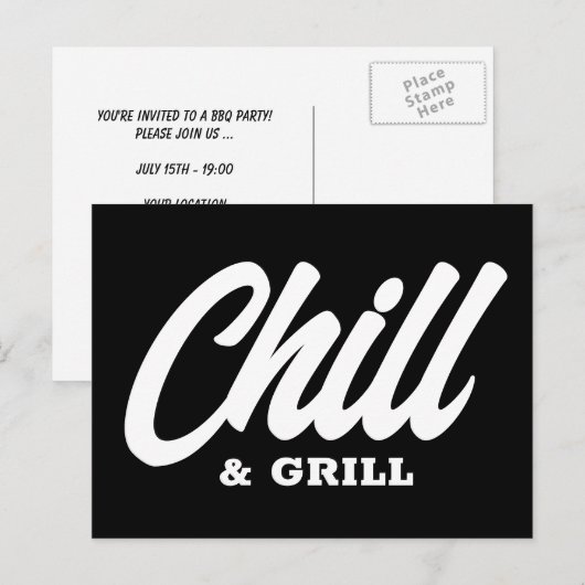 Cartes d'invitation pour la fête BBQ Chill & Grill (Devant / Derrière)