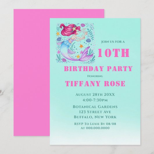 Cartes d'invitation pour la fête d'anniversaire de (Devant / Derrière)
