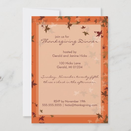 Cartes d'invitation pour la fête de Thanksgiving d (Devant)