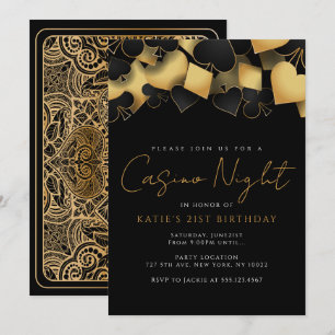 Cartes d'invitation pour la soirée casino dorée