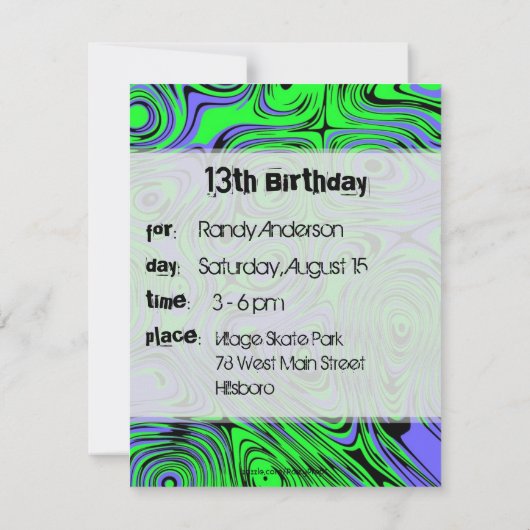 Cartes d'invitation pour l'anniversaire d'adolesce (Dos)