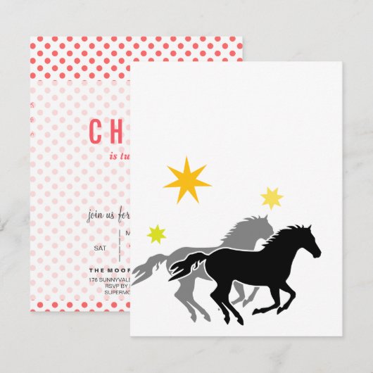 Cartes d'invitation pour l'anniversaire d'un cheva (Devant / Derrière)
