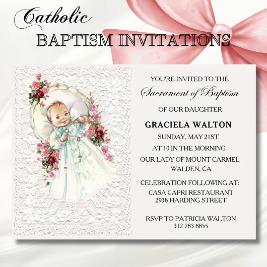 Cartes d'invitation pour le baptême de bébé fille 