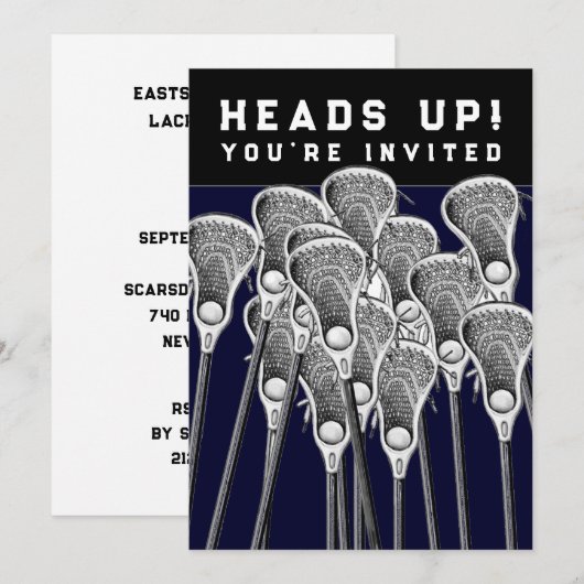 Cartes d'invitation pour l'équipe de crosse (Devant / Derrière)