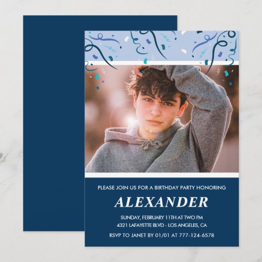 Cartes d'invitation pour les 14 ans d'un garçon Ph (Devant / Derrière)