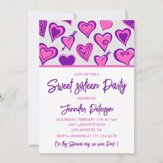 Cartes d'invitation pour les 16 ans sur le thème d (Devant)