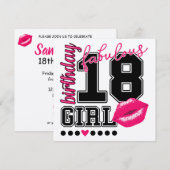 Cartes d'invitation pour les 18 ans, rose Kiss (Devant / Derrière)