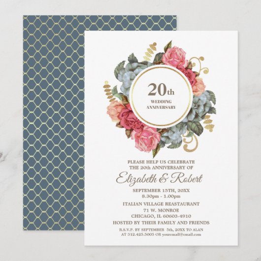Cartes d'invitation pour les 20 ans de mariage (Devant / Derrière)