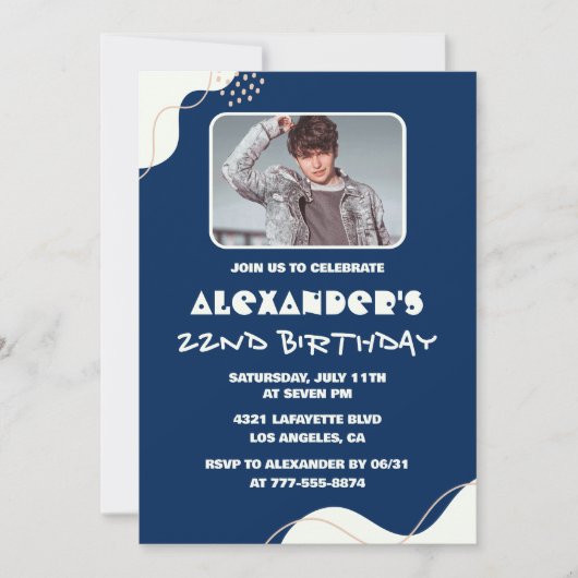 Cartes d'invitation pour les 22 ans Hommes Simple (Devant)