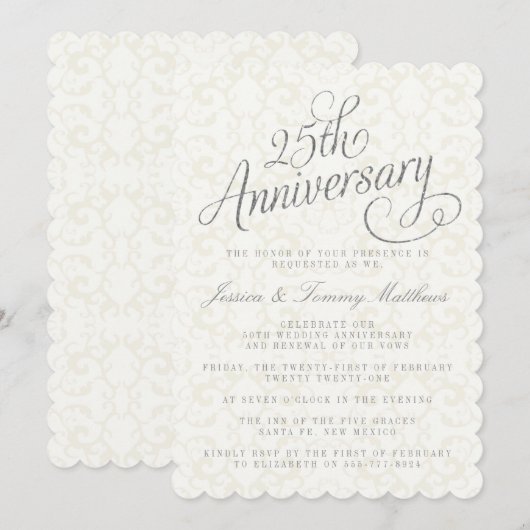 Cartes d'invitation pour les 25 ans de mariage (Devant / Derrière)