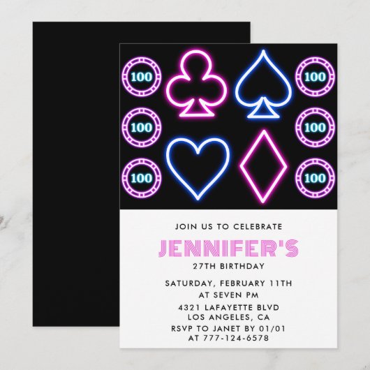 Cartes d'invitation pour les 27 ans d'une fille Th (Devant / Derrière)