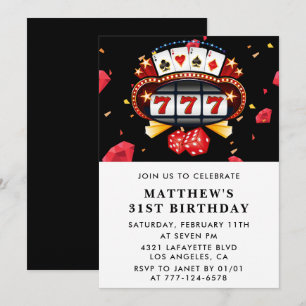 Cartes d'invitation pour les 31 ans thème Casino P