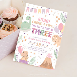 Cartes d'invitation pour les 3 ans de fille avec d