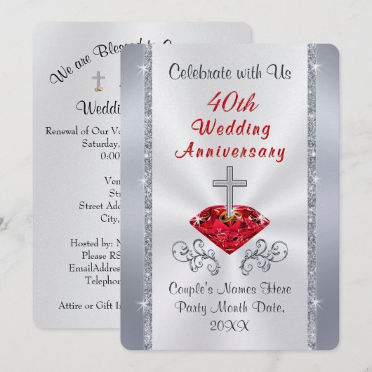 Cartes d'invitation pour les 40 ans de Christian à (Devant / Derrière)