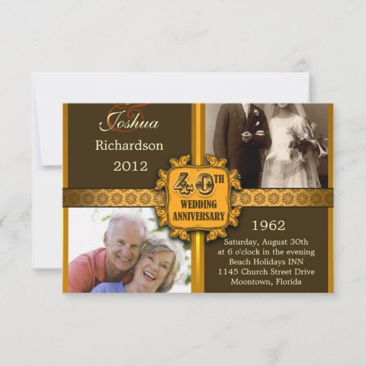 Cartes d'invitation pour les 40 ans de mariage ave (Devant)