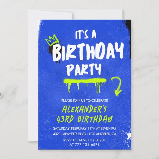 Cartes d'invitation pour les 43 ans Hommes Graffit (Devant)