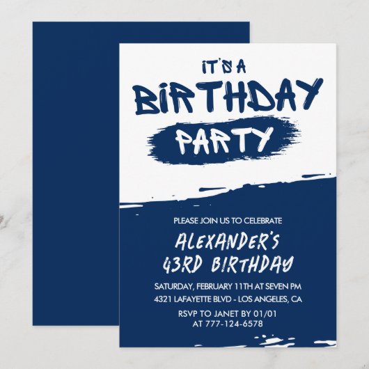 Cartes d'invitation pour les 43 ans Hommes Graffit (Devant / Derrière)