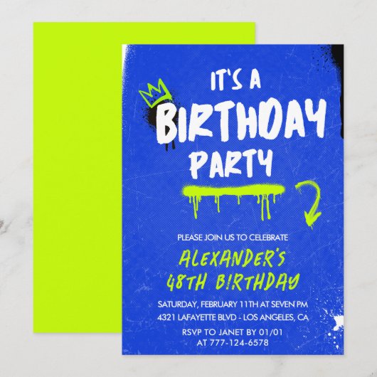 Cartes d'invitation pour les 48 ans Graffiti Peint (Devant / Derrière)