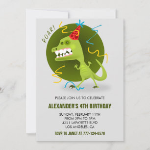 Cartes d'invitation pour les 4 ans avec dinosaure 