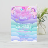 Cartes d'invitation pour les 4 ans de licorne Rose (Debout devant)