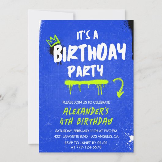 Cartes d'invitation pour les 4 ans garçon graffiti (Devant)