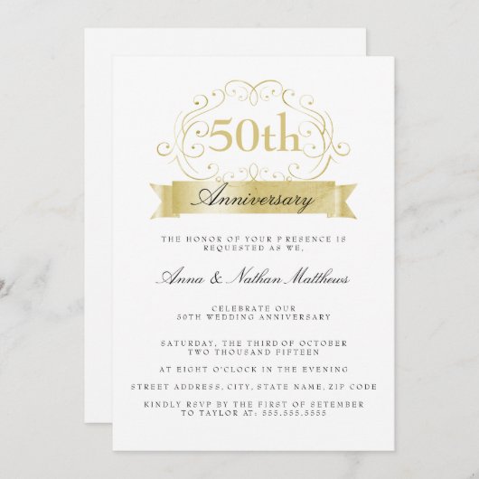 Cartes d'invitation pour les 50 ans de mariage (Devant / Derrière)