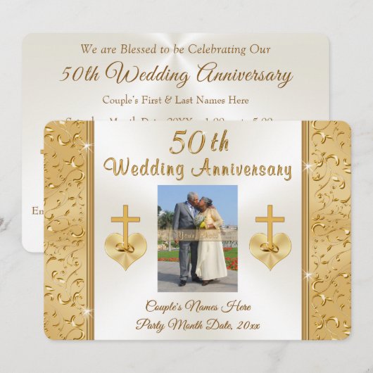 Cartes d'invitation pour les 50 ans de mariage de  (Devant / Derrière)