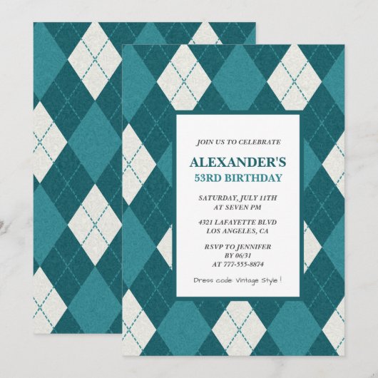 Cartes d'invitation pour les 53 ans Hommes Bleu Vi (Devant / Derrière)