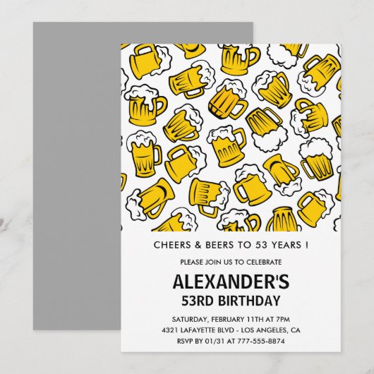 Cartes d'invitation pour les 53 ans Hommes Cheers  (Devant / Derrière)