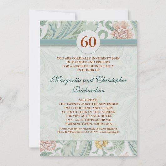 Cartes d'invitation pour les 60 ans de mariage (Dos)