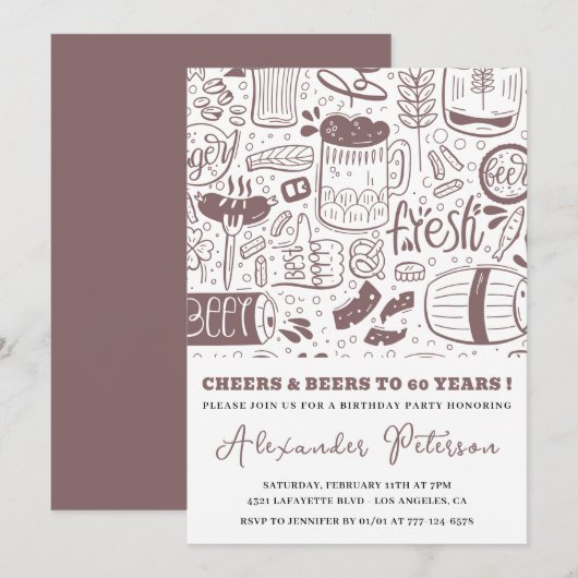 Cartes d'invitation pour les 60 ans Hommes Bière V (Devant / Derrière)