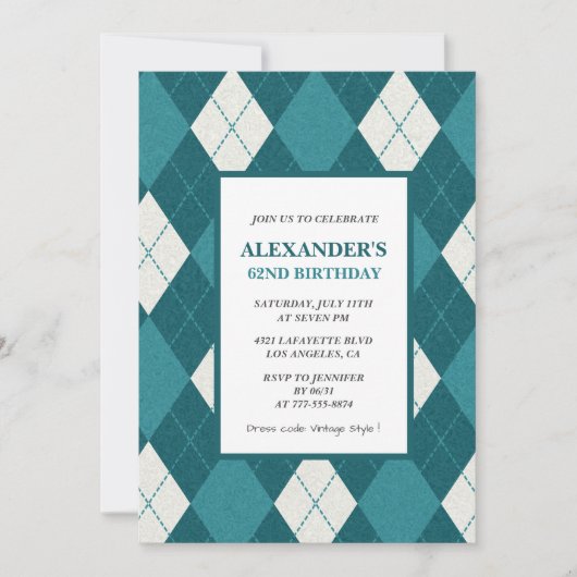 Cartes d'invitation pour les 62 ans Hommes Bleu Vi (Devant)