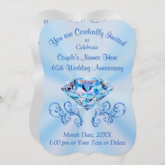 Cartes d'invitation pour les 65 ans de mariage épo (Devant / Derrière)