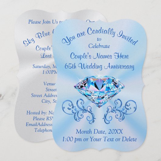 Cartes d'invitation pour les 65 ans de mariage ino (Devant / Derrière)