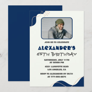 Cartes d'invitation pour les 65 ans Hommes Bleu Si