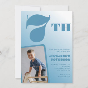 Cartes d'invitation pour les 7 ans avec photo bleu