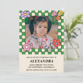 Cartes d'invitation pour les 7 ans Fleurs Rétro Gr (Debout devant)